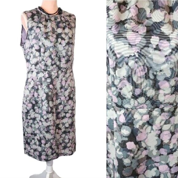 Y2K LOFT Ann Taylor Grey Lilac Spotted Sheath Mini Dress Plussize 14 - Picture 3 of 14